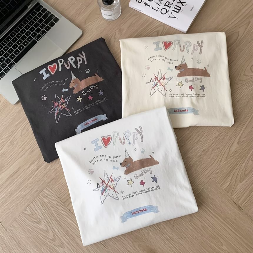 Cartoon Crew Neck Print Tee Short-Sleeve