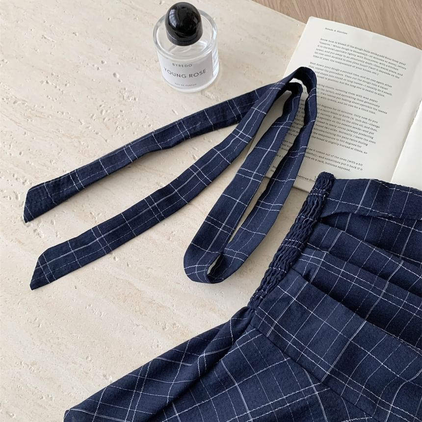 Top Plaid Tube Scarf Set: Skinny Peplum +