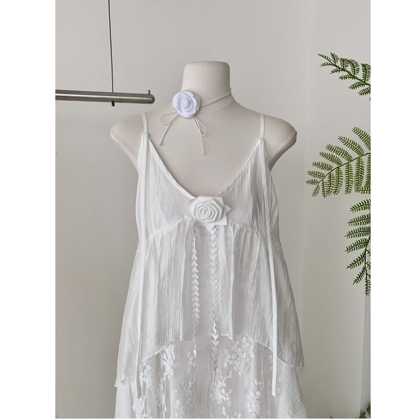 Strap V-Neck Spaghetti Maxi Dress A-Line Lace