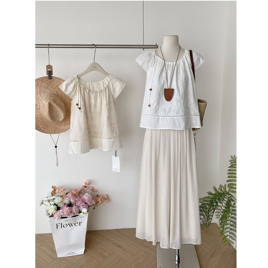 Top Short-Sleeve High A-Line Skirt Plain Set: Rise + Maxi