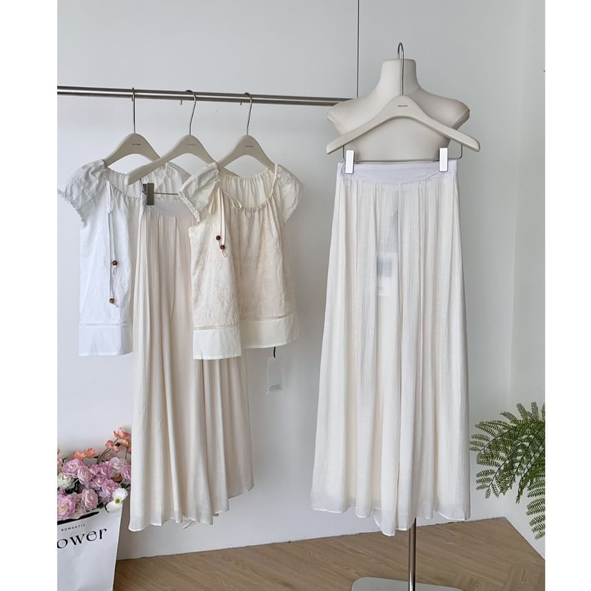 Top Short-Sleeve High A-Line Skirt Plain Set: Rise + Maxi