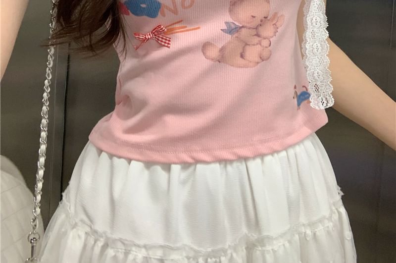 Tee Crewneck Rabbit Print Short-Sleeve Crop