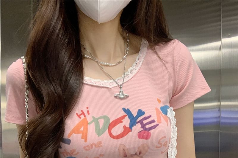 Tee Crewneck Rabbit Print Short-Sleeve Crop