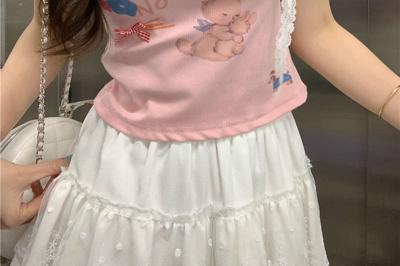 Tee Crewneck Rabbit Print Short-Sleeve Crop