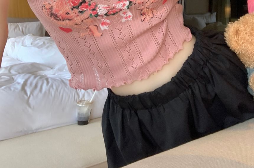 Tank Print Top Crop Lace Floral