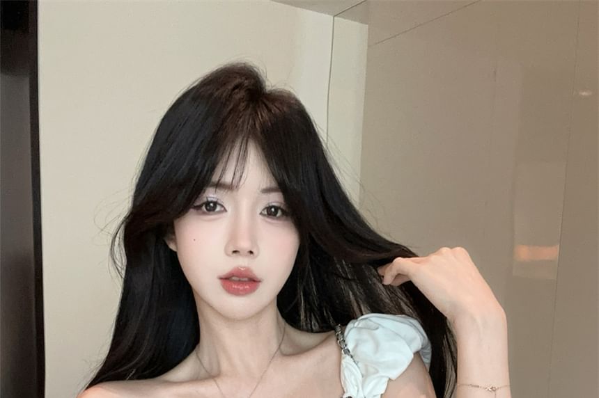 Mock Top Trim Plaid Two-Piece Cap-Sleeve Crop