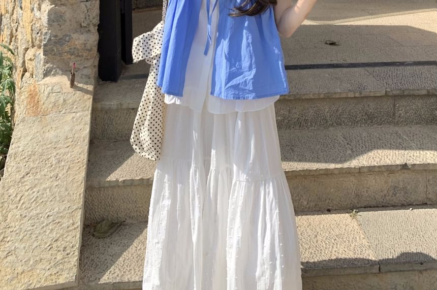 Tone Waist / Mock Maxi Two Two-Piece Short-Sleeve High Top