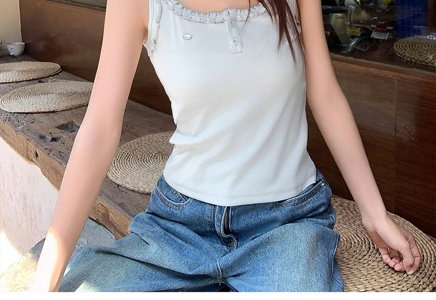Trim Top Tank Frill Crewneck Plain