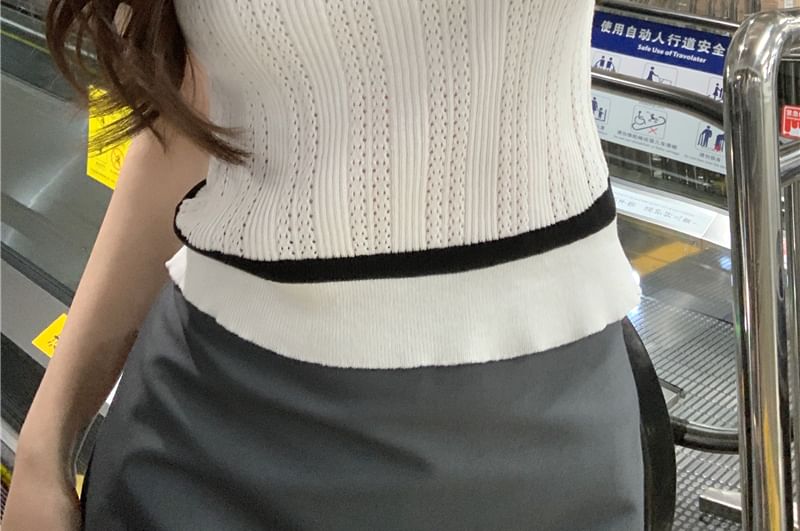 Knit Top V-Neck Lace Crop Trim Plain Short-Sleeve