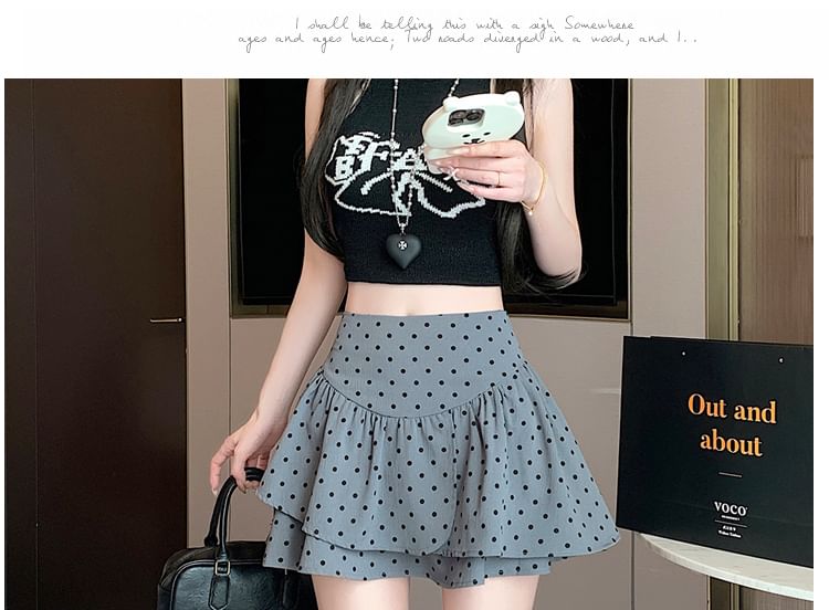 High Waist Dotted Mini A-Line Skirt