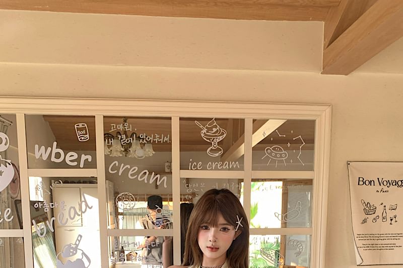 V-Neck Rhinestone Crop Sleeveless Top