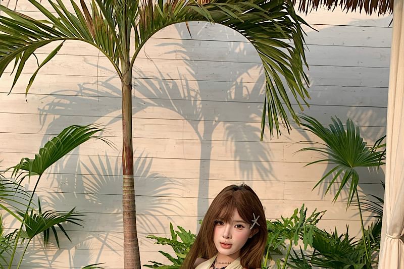 V-Neck Rhinestone Crop Sleeveless Top