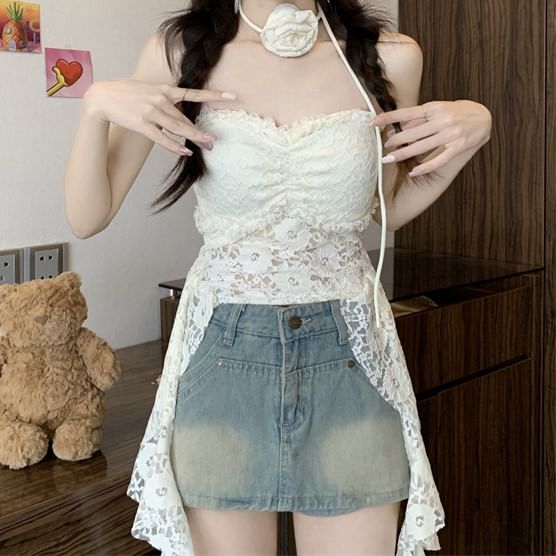 Strapless Top Asymmetrical Lace