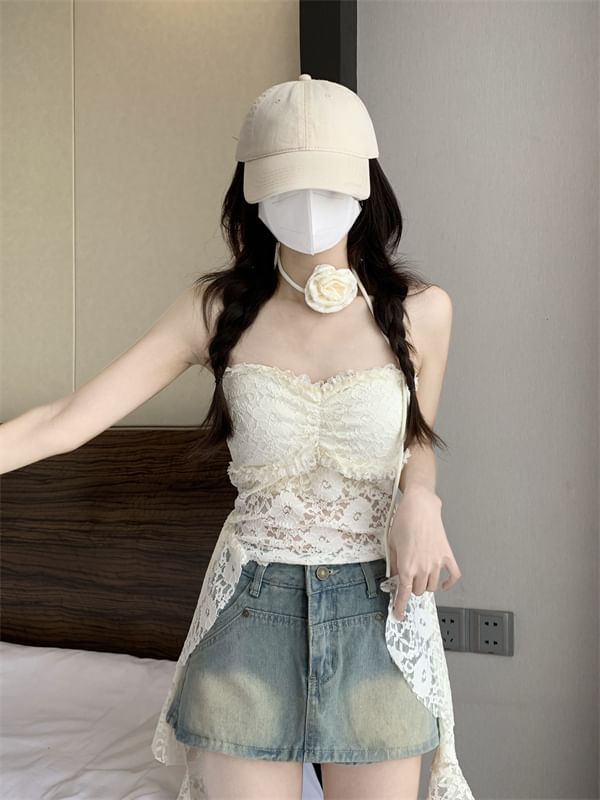 Strapless Top Asymmetrical Lace