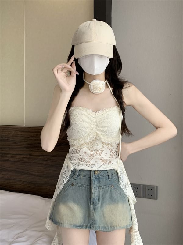 Strapless Top Asymmetrical Lace