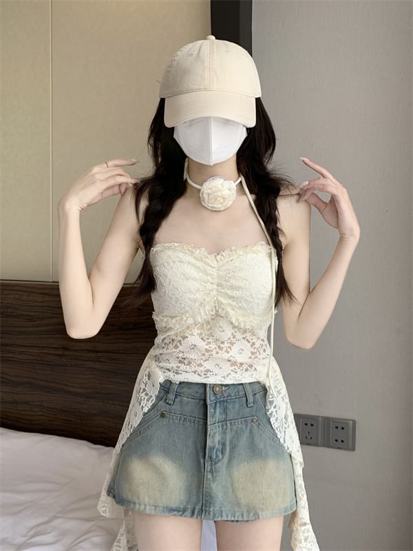 Strapless Top Asymmetrical Lace