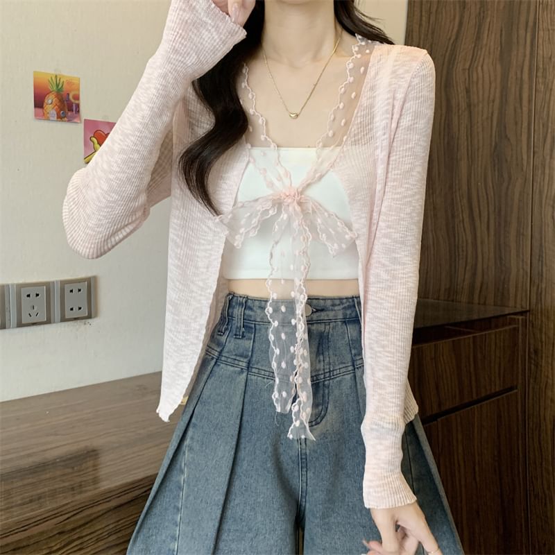 Light Plain Cardigan Front Open