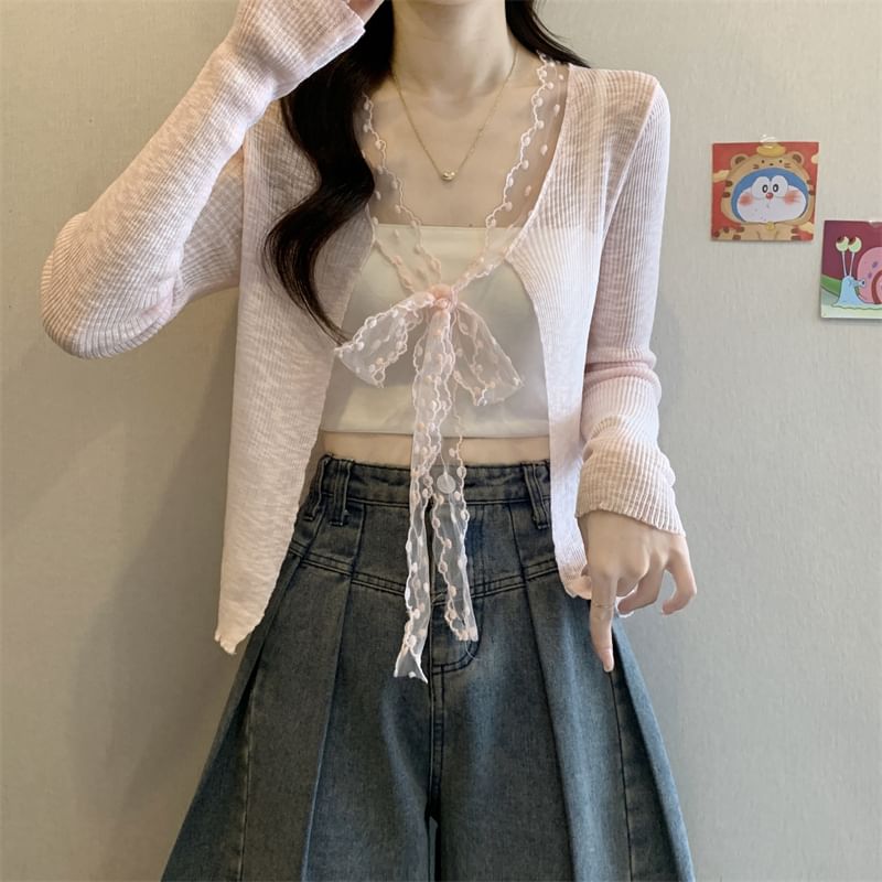 Light Plain Cardigan Front Open