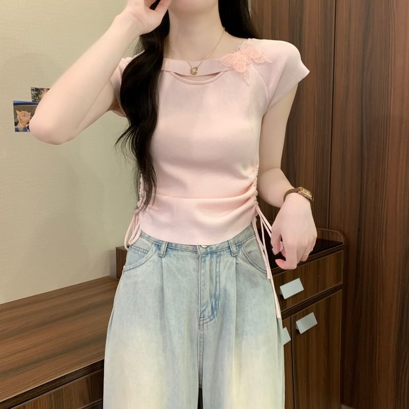 Short-Sleeve Accent Butterfly Plain Tee