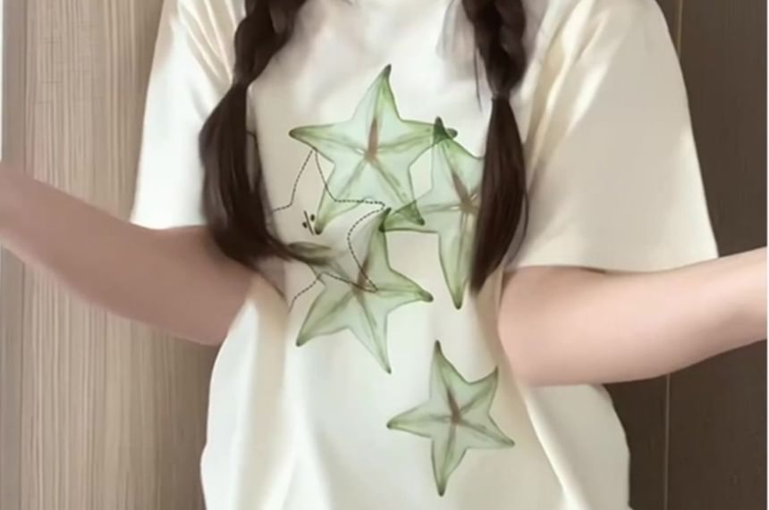 Star Crewneck Short-Sleeve T-Shirt Print