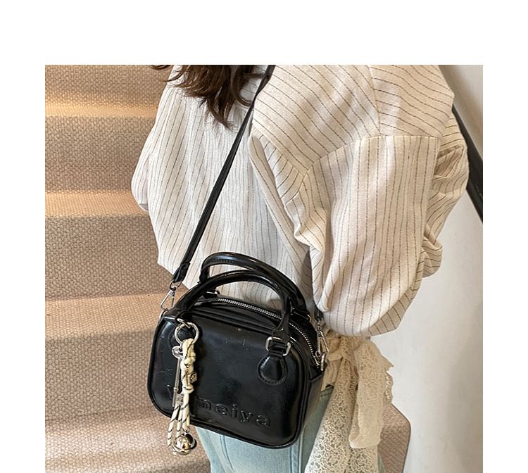 Bag Faux Leather Handle Lettering Crossbody Top