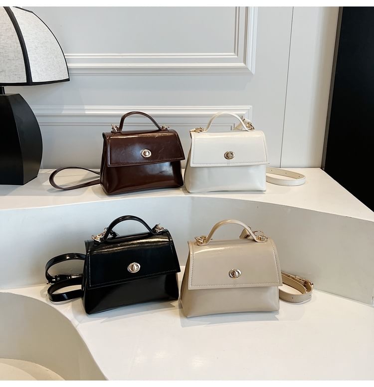 / Twist Crossbody Set Lock Flap Charm Leather Faux Top Bag Handle