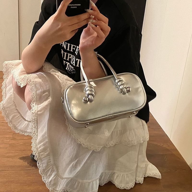 Crossbody Top Leather Bag Faux Handle Plain