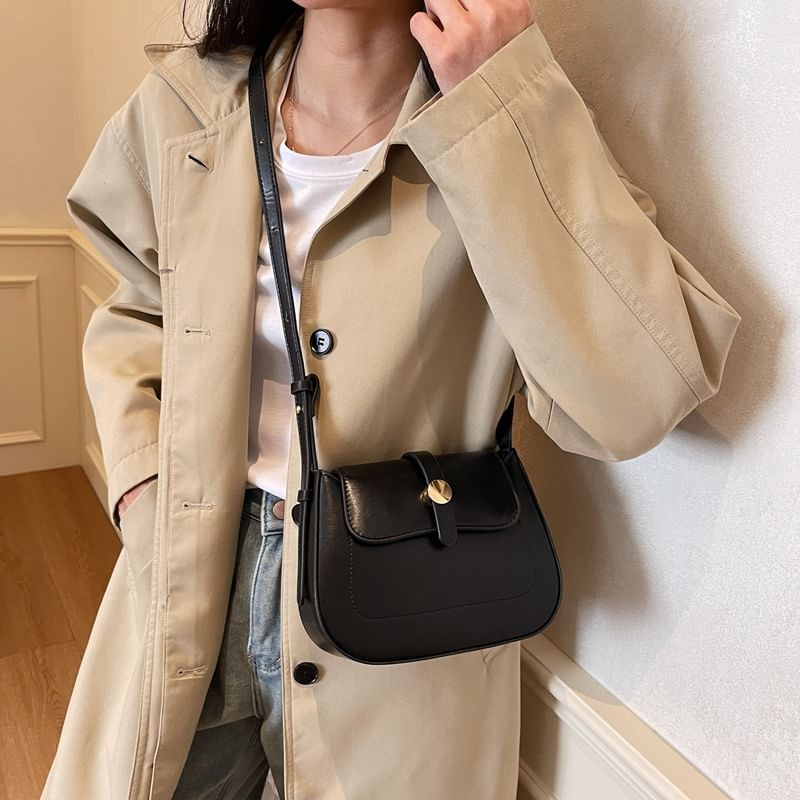 Bag Plain Faux Flap Leather Crossbody