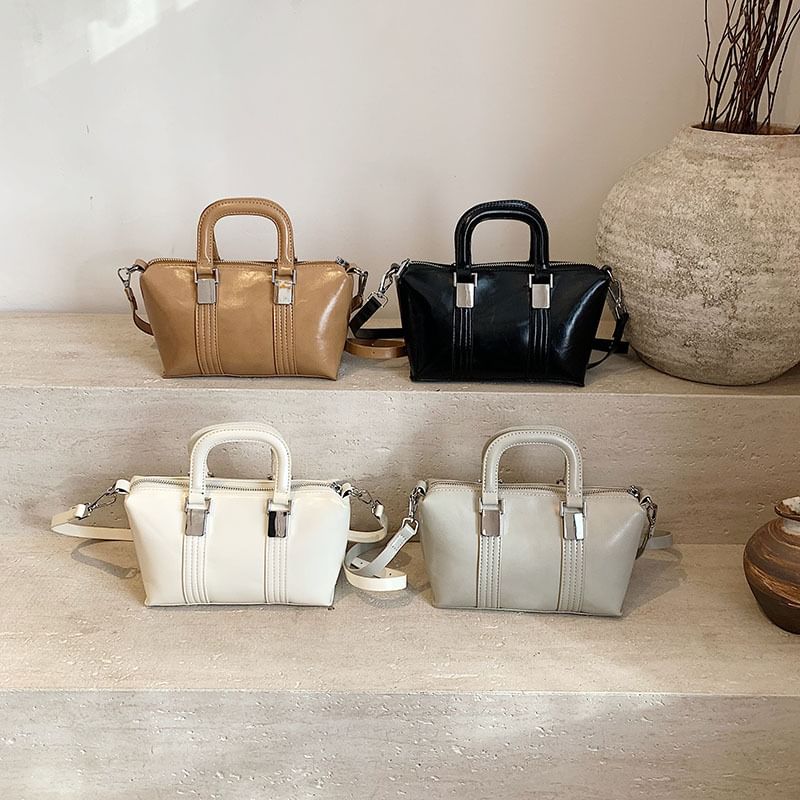 Leather Faux Handle Plain Bag Crossbody Top