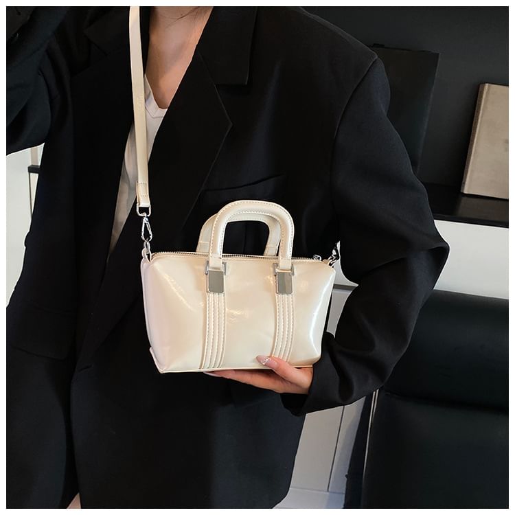 Leather Faux Handle Plain Bag Crossbody Top