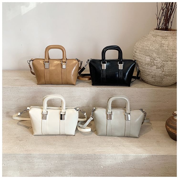 Leather Faux Handle Plain Bag Crossbody Top