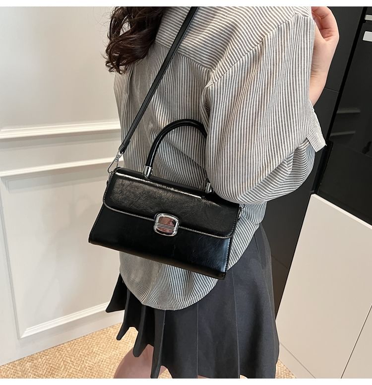 Bag Top Plain Leather Handle Flap Crossbody Faux