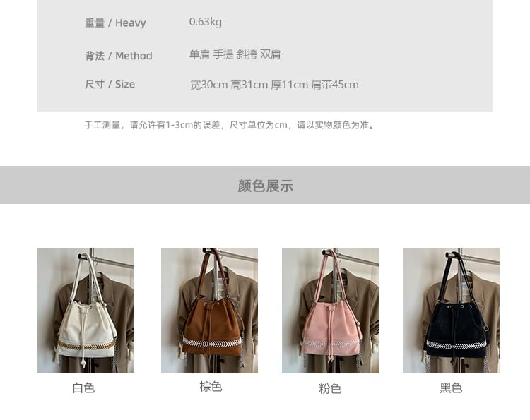 Bucket Drawstring Faux Tone Bag Leather Two