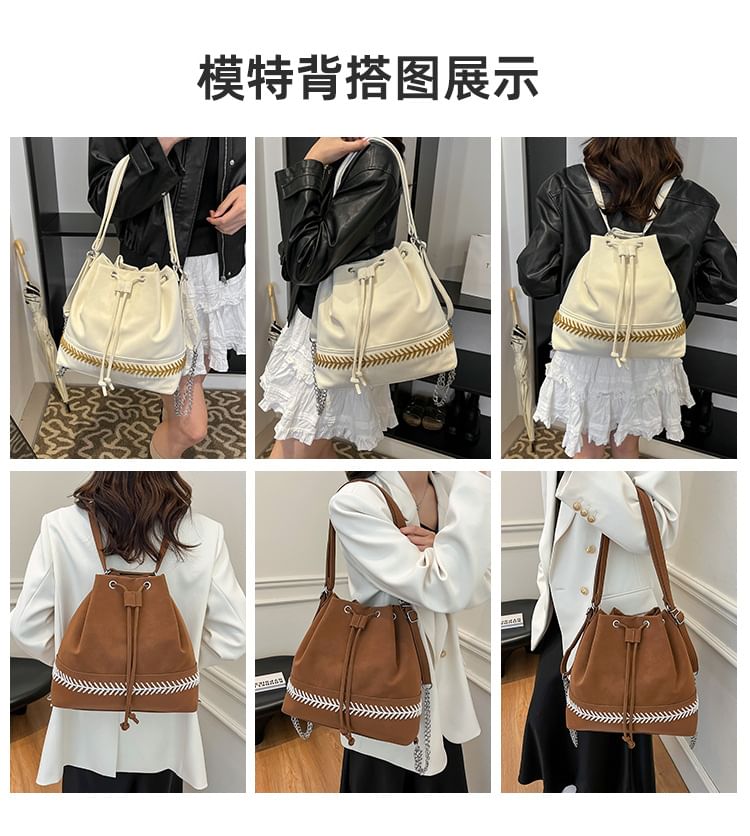 Bucket Drawstring Faux Tone Bag Leather Two