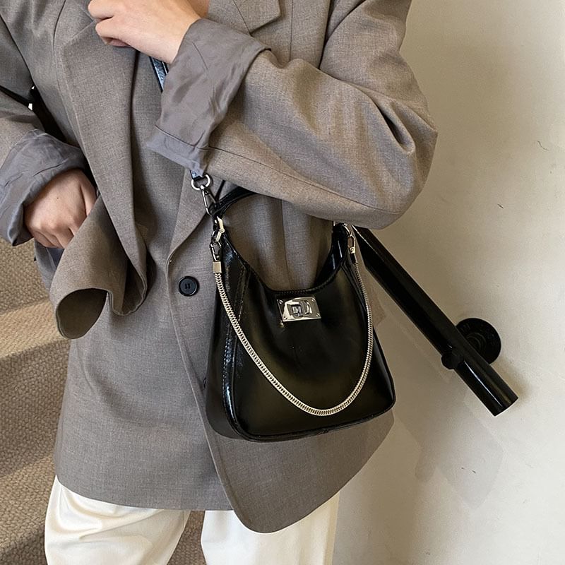 Top Faux Bag Leather Handle Twist Crossbody Lock