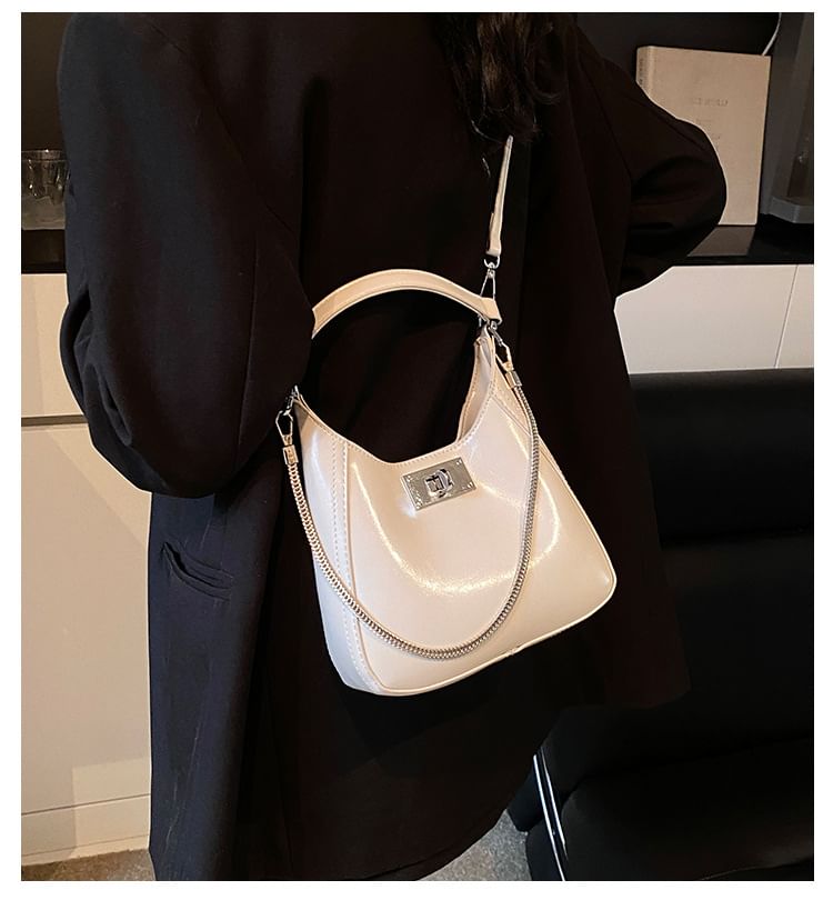 Top Faux Bag Leather Handle Twist Crossbody Lock