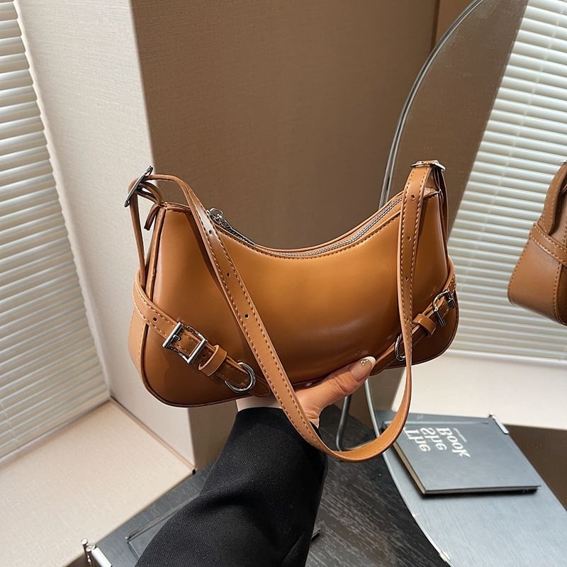 Buckled Plain Crossbody Bag Leather Faux
