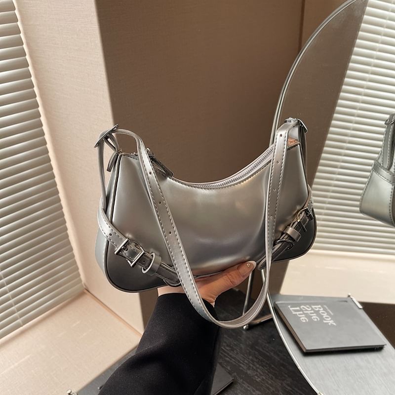 Buckled Plain Crossbody Bag Leather Faux