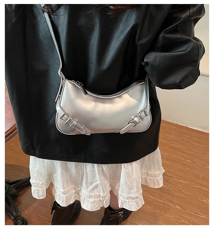 Buckled Plain Crossbody Bag Leather Faux