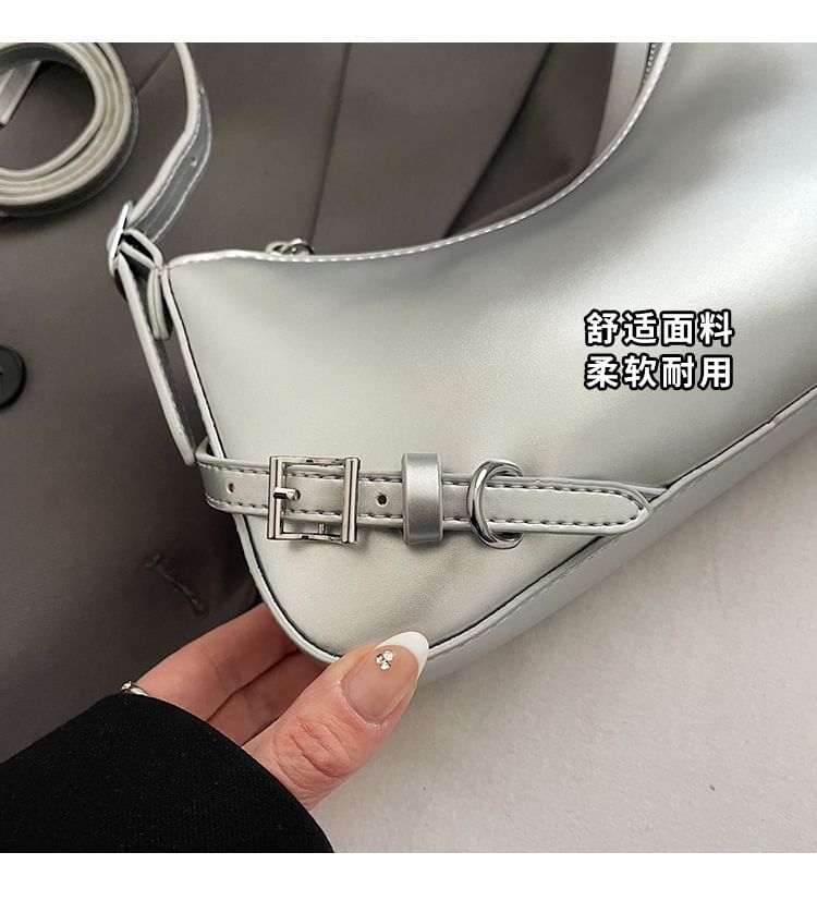 Buckled Plain Crossbody Bag Leather Faux