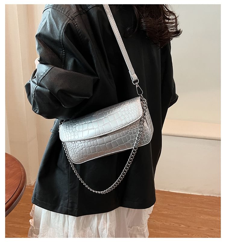 Bag Leather Flap Strap Faux Textured Crossbody Chain