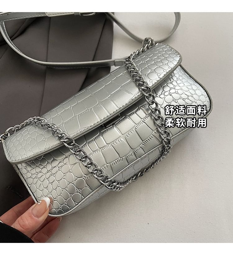 Bag Leather Flap Strap Faux Textured Crossbody Chain