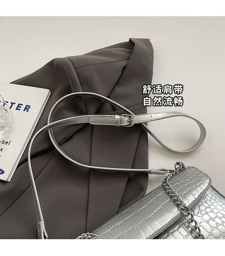 Bag Leather Flap Strap Faux Textured Crossbody Chain