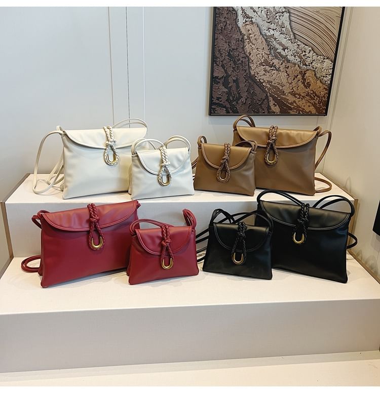 Flap Plain Leather Crossbody Knot Faux Bag