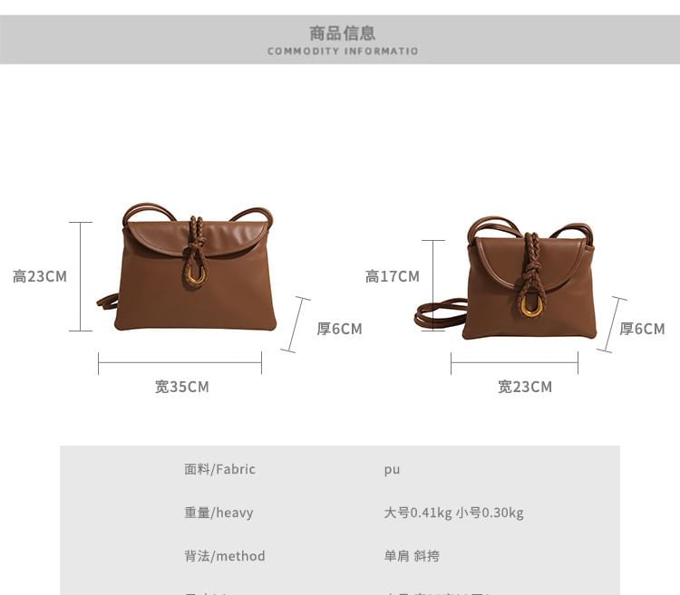 Flap Plain Leather Crossbody Knot Faux Bag