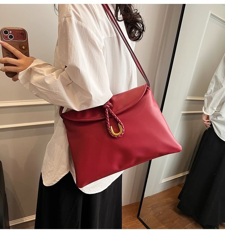 Flap Plain Leather Crossbody Knot Faux Bag