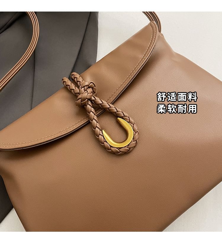 Flap Plain Leather Crossbody Knot Faux Bag