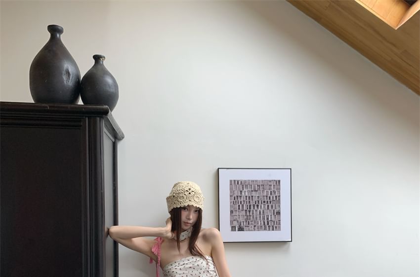 Ruched Hem Ruffle Print Top Floral Tube