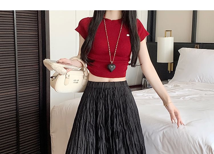 Crinkle Waist High Maxi Skirt Plain Asymmetrical A-Line