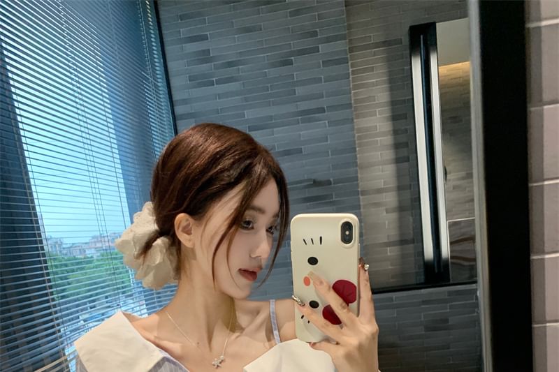 Long-Sleeve Blouse Asymmetrical Shoulder Striped Button-Up Cold